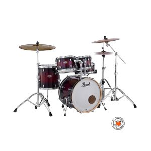 Pearl Decade Maple Studio Red Burstدرام آگوستیک دکاد میپل با پایه و سیمبال زیلجان zbt و صندلی مپکس در حد آکبند کد3722