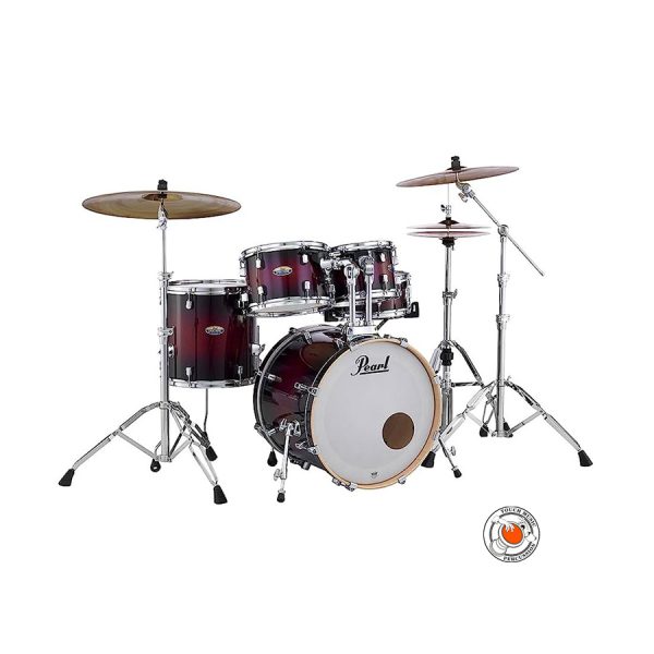 Pearl Decade Maple Studio Red Burstدرام آگوستیک دکاد میپل با پایه و سیمبال زیلجان zbt و صندلی مپکس در حد آکبند کد3722